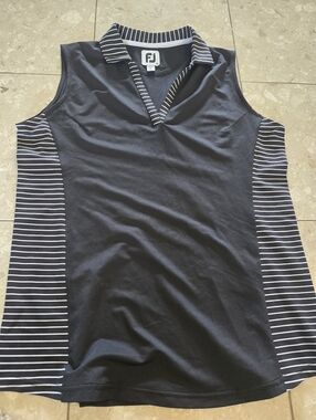 New Women's Sleeveless Golf Polo - Footjoy Black And White Stripe Medium